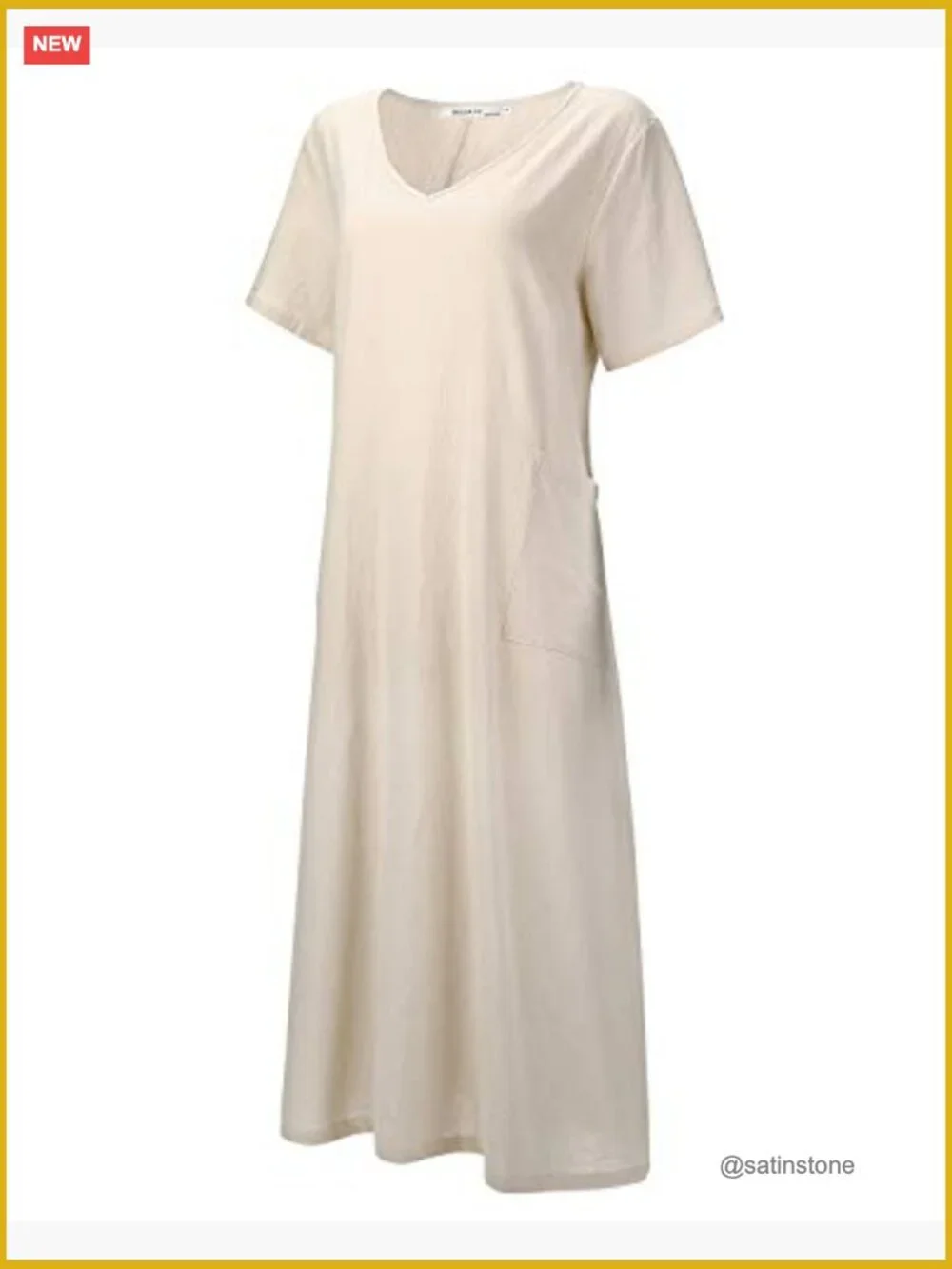 Maxi Dress with Pockets Soft Breathable V-Neck Short Sleeve Linen Blend - Picture 5 of 5